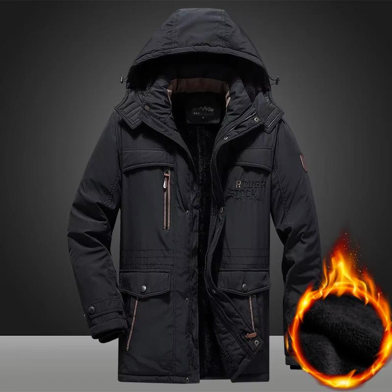 Waterproof Mid-Length Thick Hooded Men's Jacket Outdoor Casual