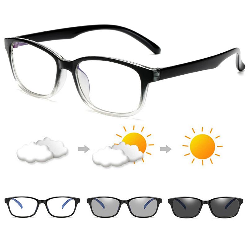 Square Frame Change Color Eyewear Photochromic Eyeglasses Women Men UV400 0 -0.5 -1.0 -1.5 -2.0 -2.5 -3.0 To -6.0