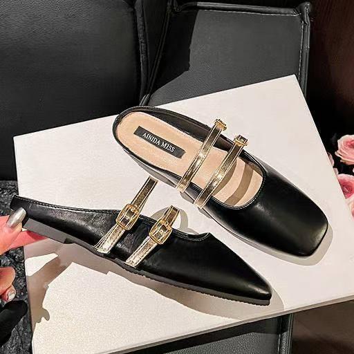 French bag head half slippers women's spring and autumn 2025 new Korean version flat-bottomed lazy half support one pedal Mill shoes tide