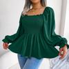 Summer Women Chiffon Shirt Long Sleeve Square Neck Solid Color Tops with Wooden Ears