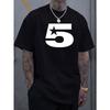 T-shirt homme col rond manches courtes imprimé motif étoiles à 5 chiffres, style européen, simple et tendance