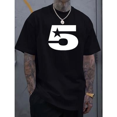 European Sizes 5-digit Star Pattern Printed Men's Round Neck Short Sleeved T-shirt, Simple and Fashionable T-shirt