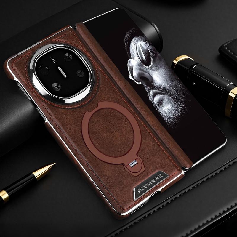 

For Huawei Mate X6 and Mate X5 Case Electroplate Magnetic Embossed Leather Edge Covered 360° Rotation Metal Bracket Cover Huawei Mate X6