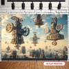 2D Vintage Steampunk Sky City Backdrop Mechanical Gears Buildings Photo Background