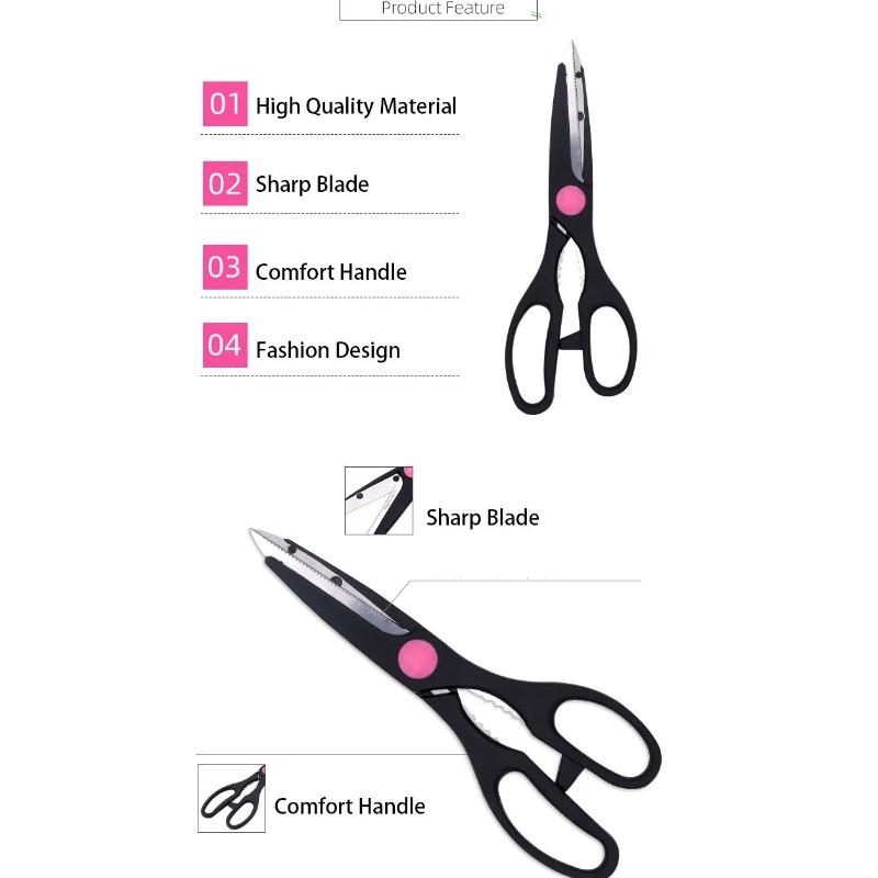 Stainless Steel Sharp Blade PP Effort Saving Handle Multi Functional Household Kitchen Scissors With Beer Bottle Opener