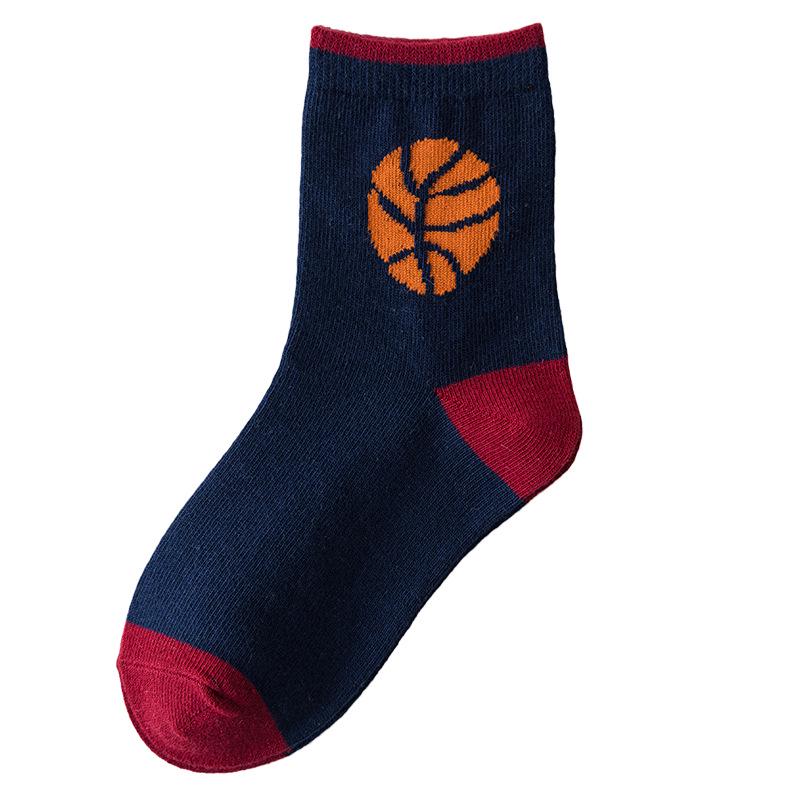 Boys' Cartoon Basketball Mid-Calf Cotton Socks - Spring & Autumn Style