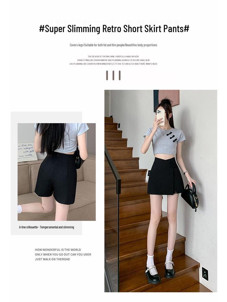 High Waist Chinese Style Midi Skirt with Irregular Frog Closure and Slit - Women's Summer Slimming A-Line Skirt Pants