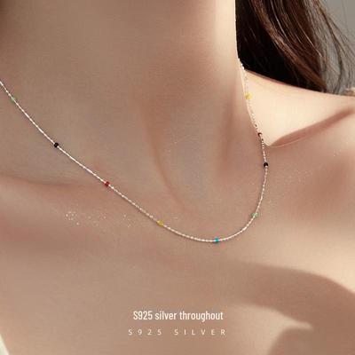 Banyan Tree S925 Silber Bunte Dopamin-Schlüsselbein-Halskette – Koreanischer und westlicher Stapelstil für Damen