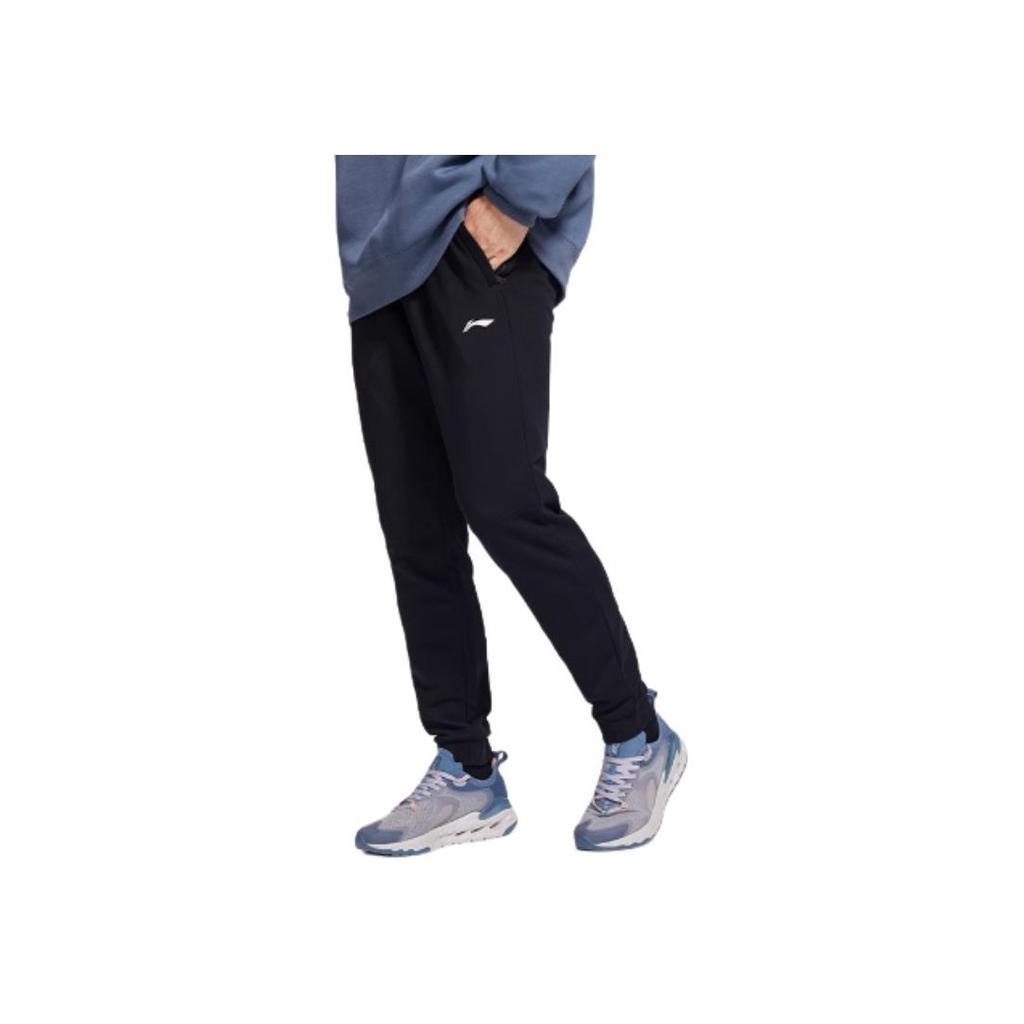 Li Ning Fitness Series Logo Print Cuffed Long Casual Knitted Sports Pants Men Pants Black AKLTC17-1