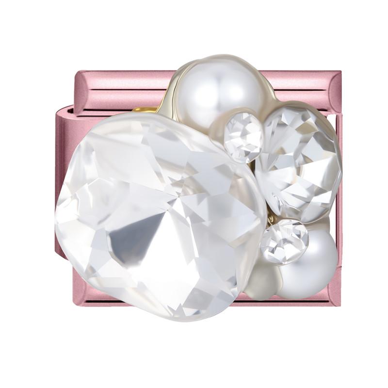 Y2K Pink Glitter Zircon Heart Flowers Rabbit Crystal Italian Charm Fit 9MM Stainless Steel Bracelet Women Men DIY Jewelry Gift
