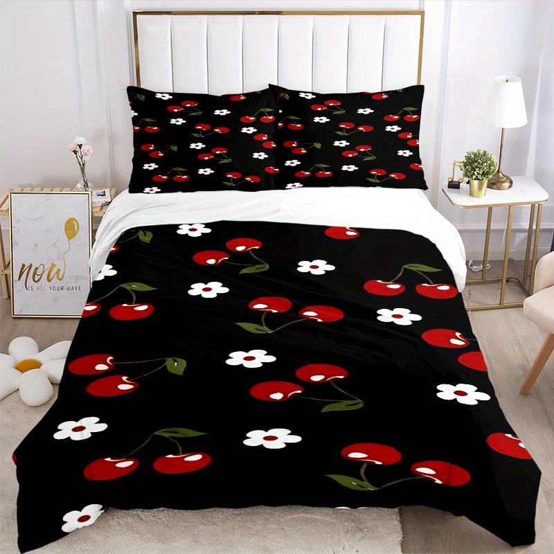 3pcs Cherries Blossoms 1Cover + 2Pillowcases, PillowInserts NotIncluded, Machine Washable, All - Season Use, Suitable for Bedroom Guest Room56