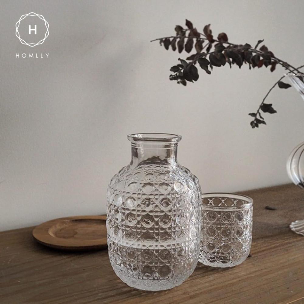 Homlly Clive Clear Bedside Carafe with Glass Cup for Bedroom or Kitchen