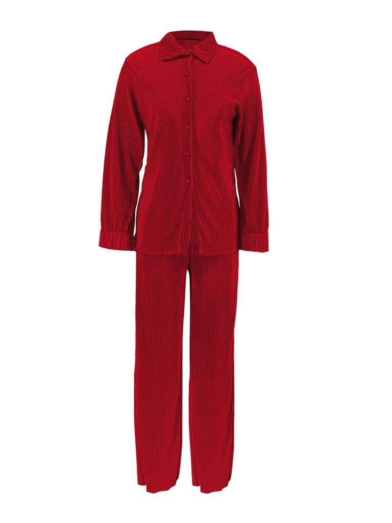 Elegant European & American Women's Solid Color Long Pants Two-Piece Set