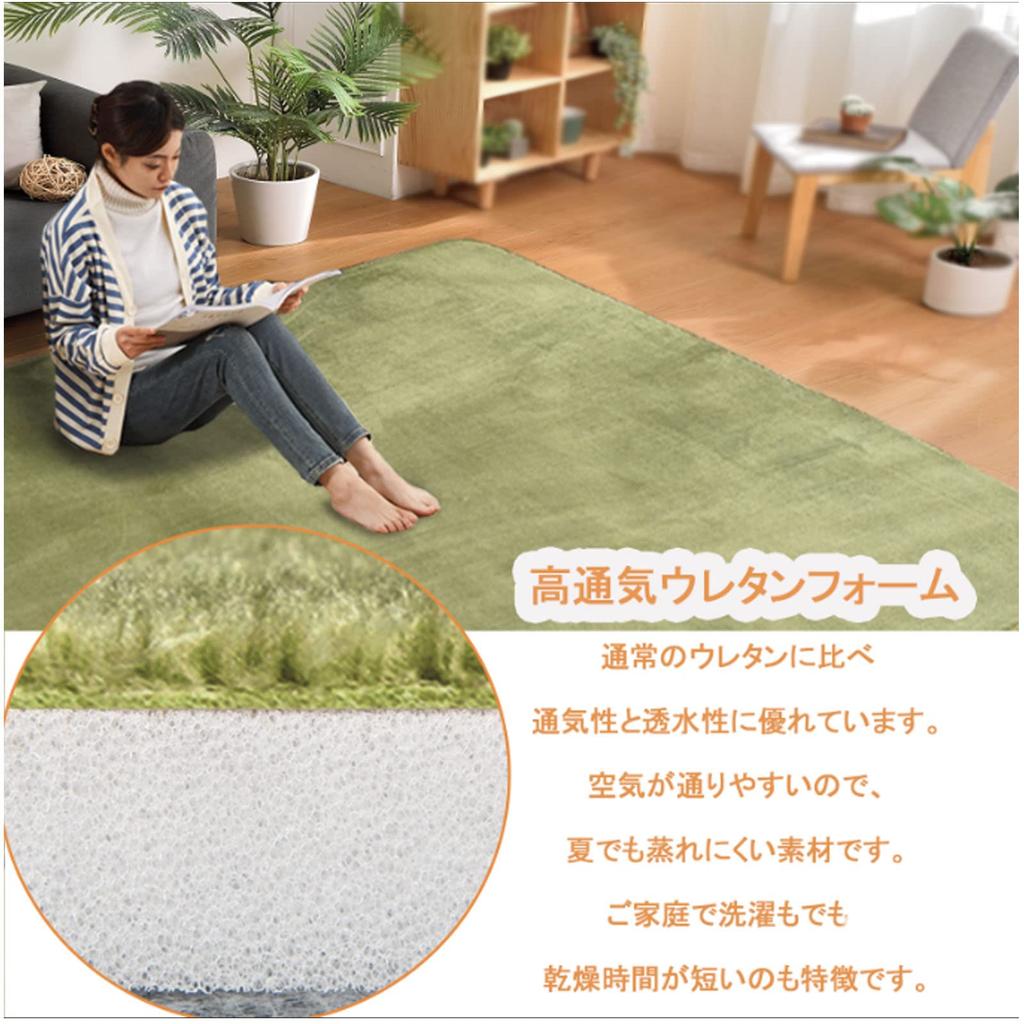 AICOMRI Thick Memory Foam 15mm Fits 3 Tatami Compatible with Underfloor Heating and Hot Solid Green Rug, Rug, Thick, 190x240cm, Mats, Non-Slip,