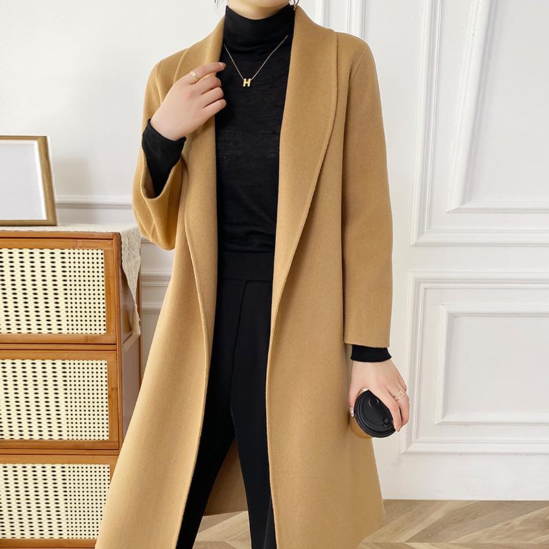 100% Wool Women Coat TIDENOVEL Autumn Wool Long Coat Handmade Pea Coat Winter Warm Wool Long Jacket Overcoat