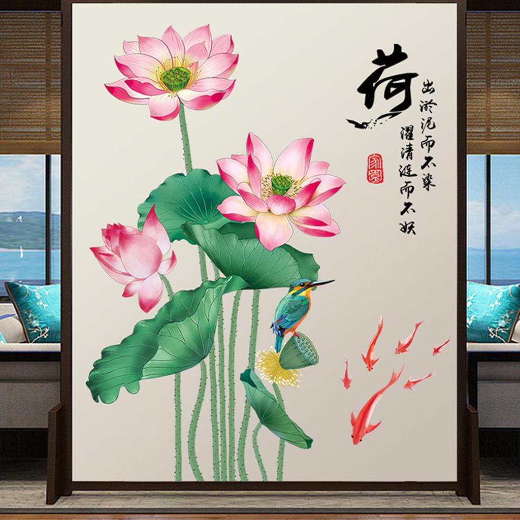 Chinese Style Lotus Flower Wall Stickers Self-adhesive Wall Decals Wallpaper Home Decor For Living Room Bedroom