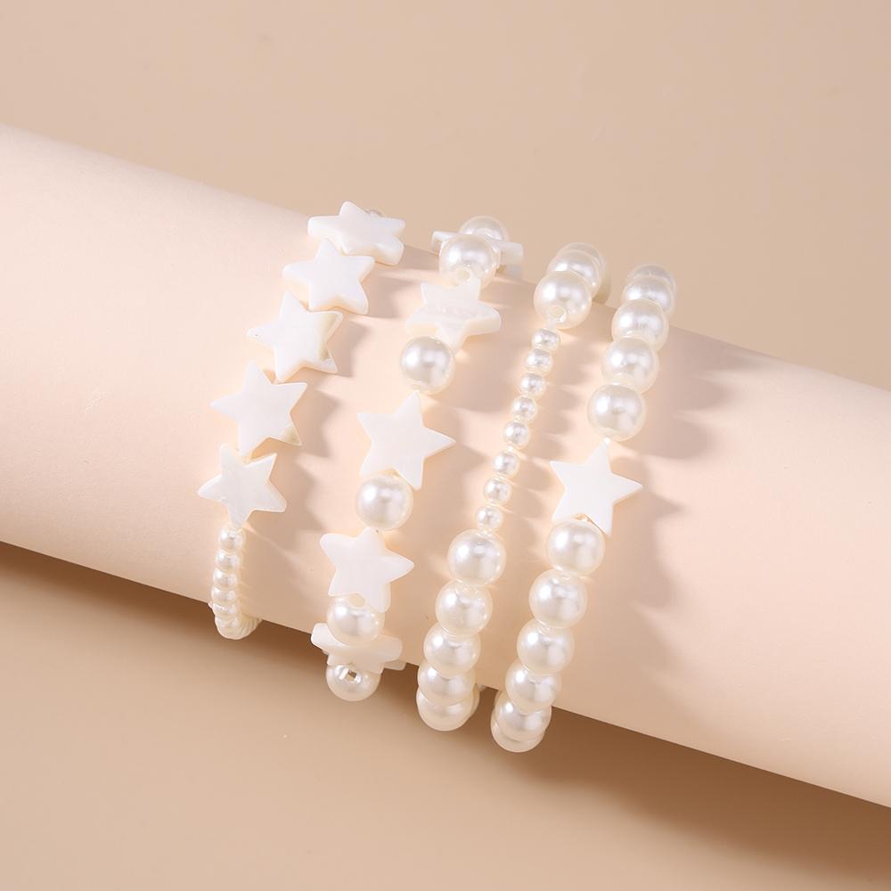 4pcs Elegant Pearl Bracelet Women Girls Starfish Beaded Bracelets Holiday Party Jewelry Gifts