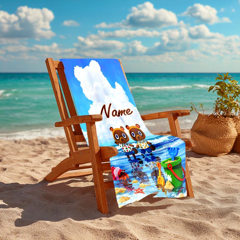 Personalized customized proof beach towel with Animal Crossing pattern - soft, absorbent, quick-drying, perfect swimming, camping&bathing