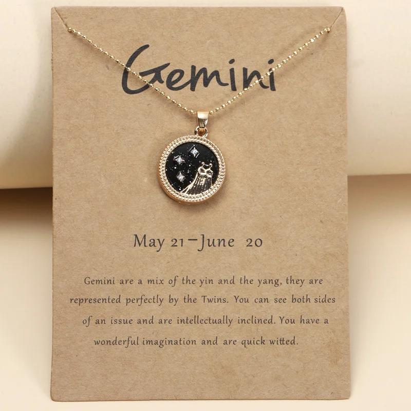 

Дневной и Ночной Кулон Знака Зодиака для Женщин, 12 Созвездий, Цепочка-Чокер с Подвесками-Бусинами, Женские Украшения на День Рождения, Картонная Открытка