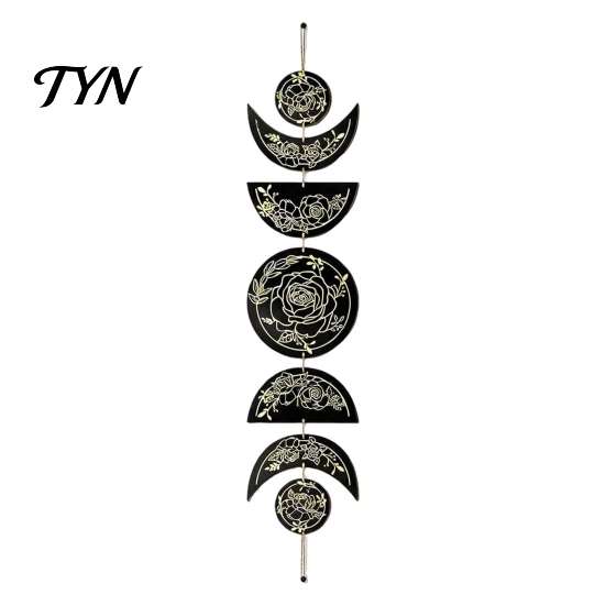 Boho Style Wall Hanging Decor Decoration, Moon Phases Art, Minimalist Star Phase Wood Panels Gothic Witchy Door Pediment Pediments Sign for Room Home