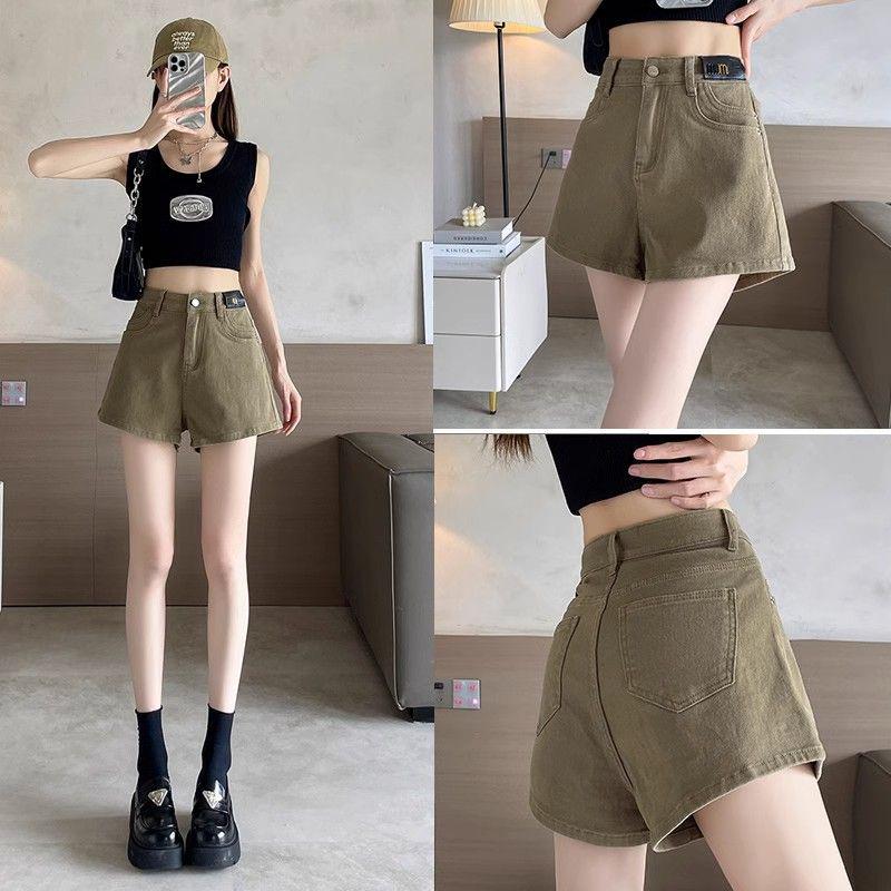 Women's 2026 High-Waisted Khaki Denim Shorts - Summer Fashion, Loose Wide-Leg Slimming Hot Pants
