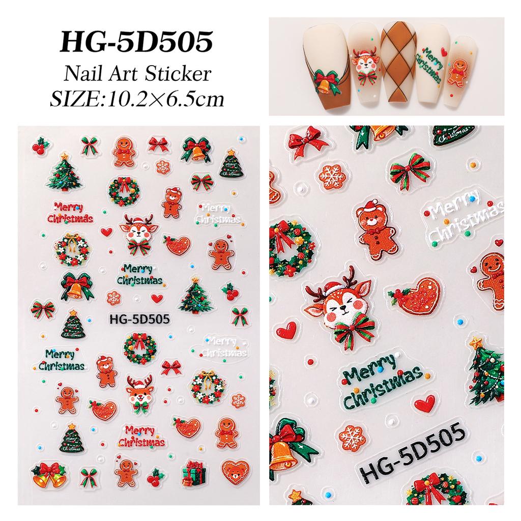 1/5pcs New Christmas Stickers 5D Cute Cartoon Santa Claus Snowflake Festival Tent Small Stickers Nail DIY Decoration Accessories