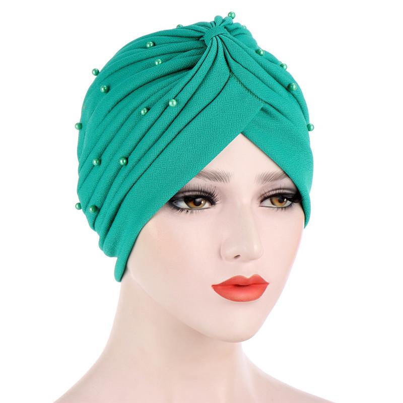 Cotton Solid Folds Pearl Muslim Turban Scarf  Women Islamic Inner Hijab Caps Arab Wrap Head  Femme Musulman Turbante Mujer