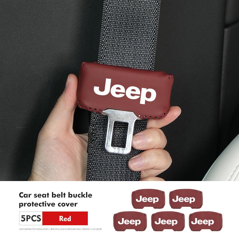 Car Seat Belt Buckle Plug Leather Car Seat Belt Clip Protective Covers For uhf9 Grand Cherokee Wrangler JK Renegade Gladiator rf3