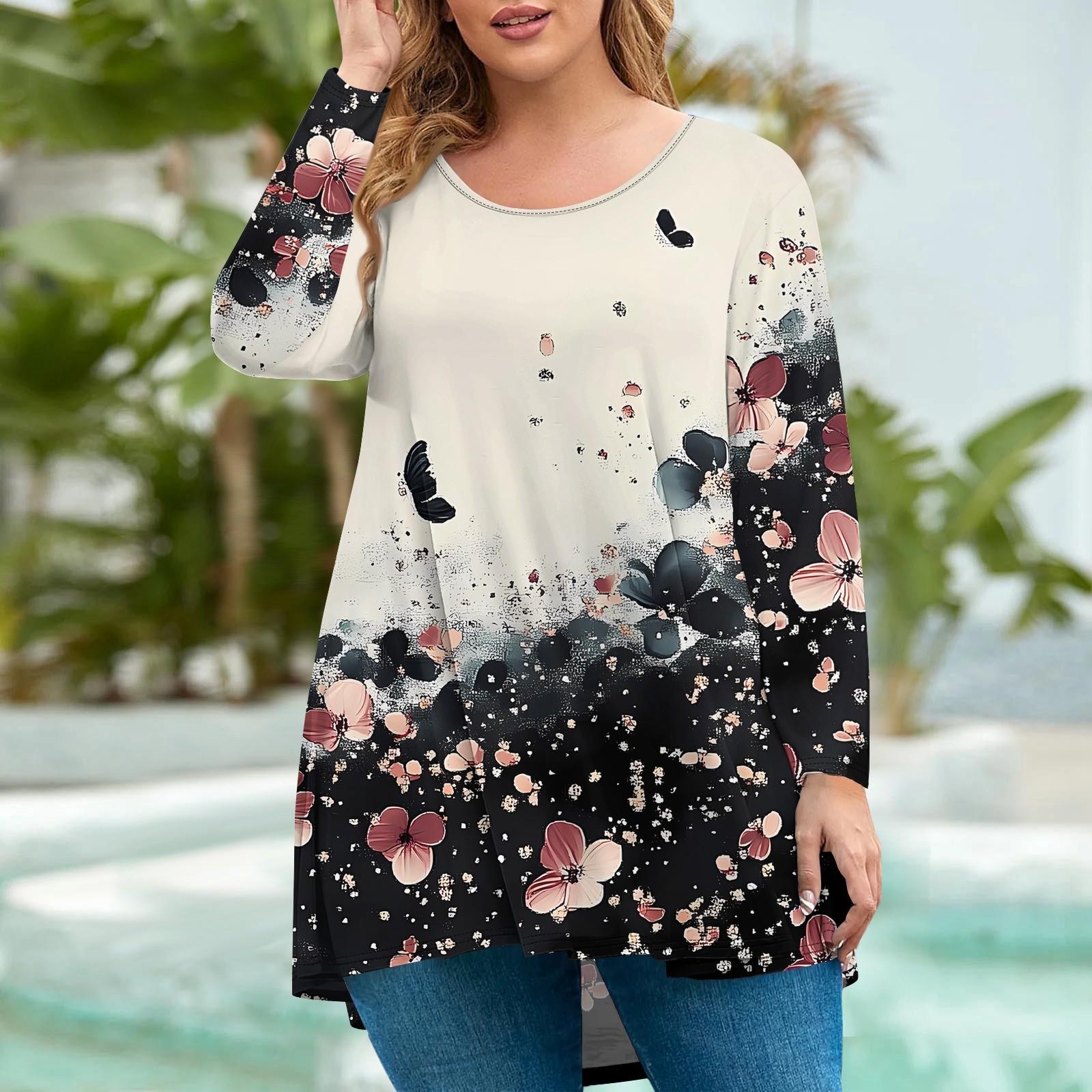 

Женская мода большого размера с круглым вырезом и длинным рукавом, повседневный свободный пуловер с принтом L чёрный