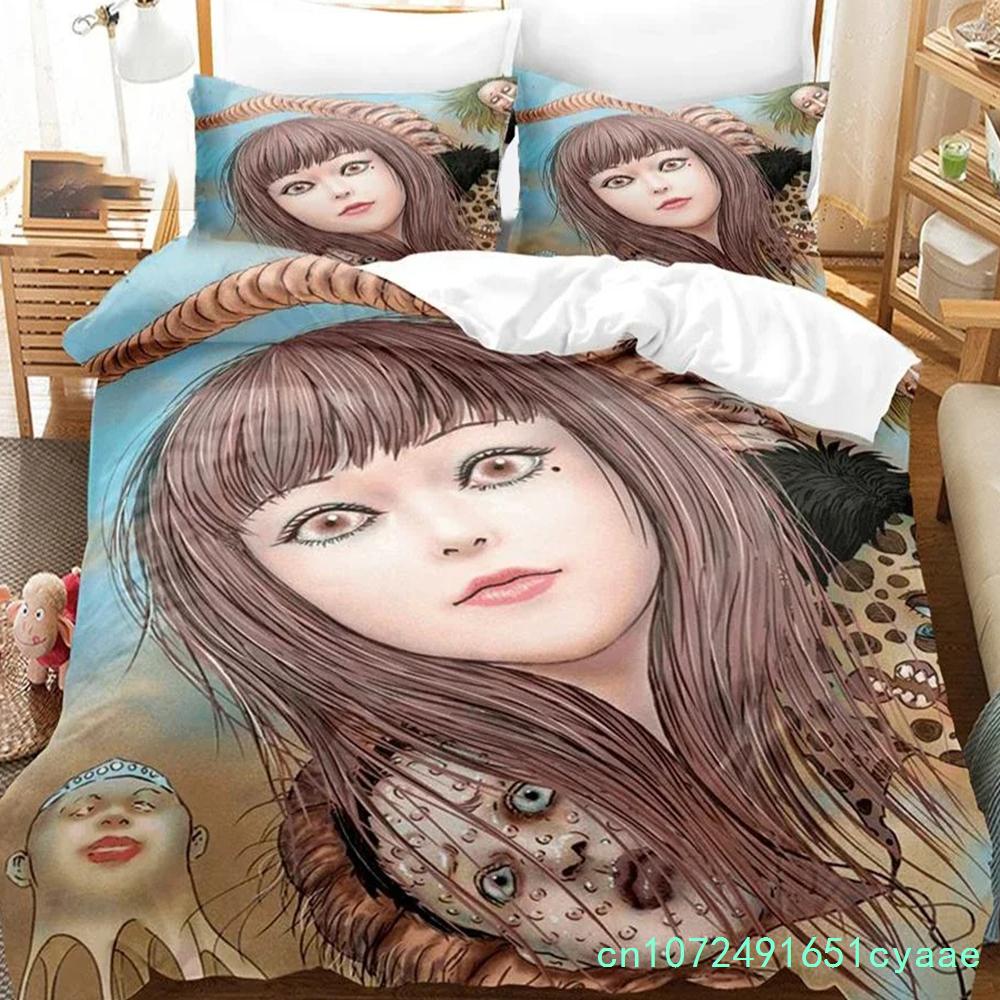 3D-gedrucktes Junji Ito Manga Bettwäscheset Jungen Mädchen Twin Queen Größe Bettbezug Kissenbezug Bett Kinder Erwachsene Heimtextil