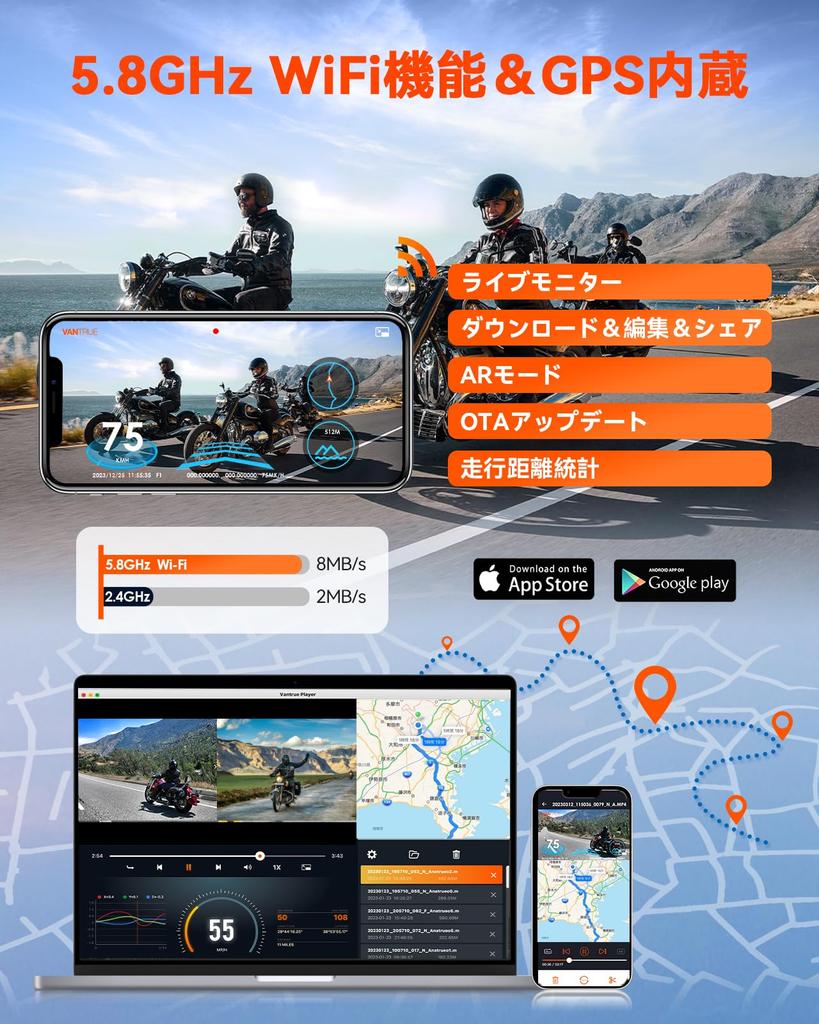 The First Motorcycle Dash Cam with Front and Rear the VANTRUE Features IP67 Waterproof and Dustproof an IMX415 8 Voice a Separate Brightness