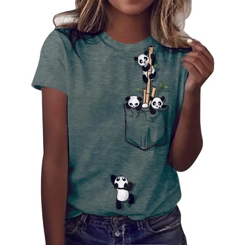 

Летний топ с круглым вырезом и принтом 3D панды, модные повседневные женские футболки с короткими рукавами 3XL