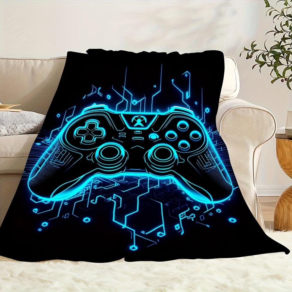 Neon Gaming Controller Fleece Blanket, Cool Gamer Style Throw Blanket Soft Cozy for Autumn/Winter Gaming Nooks & Teen Room Decor