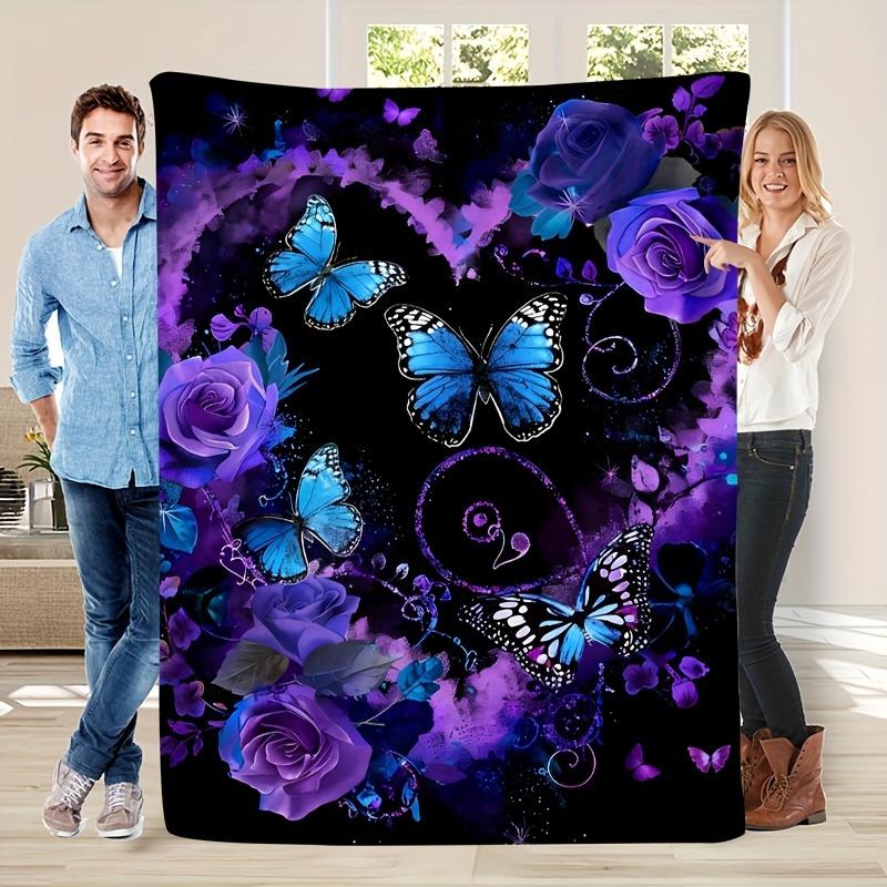 Elegant Butterfly & Rose Blanket: Embrace The Luxurious Design, Ultra-Soft Fabric, And Cozy Vibes For Your Stylish Home Decor