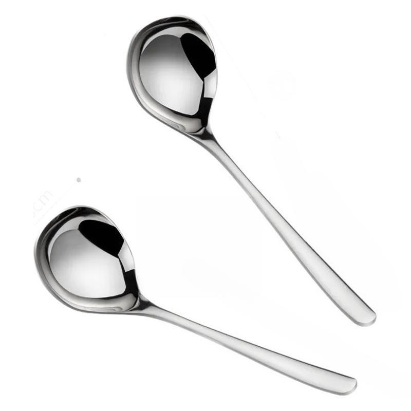 1PC Stainless Steel Soup Spoon Thickened Long Handle Commercial Household Soup Large Soup Watermelon Round Spoon