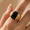 INS Black and Gold 18K Plated Stainless Steel Striped Ring - Contemporary Design