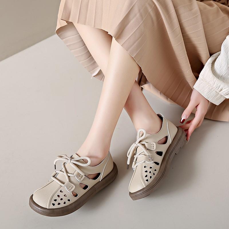 Fashion Women Shoes Tennis Leather Sneakers Female Casual Shoes Lace-up Ladies Shoes Platform Rubber Sole Hollow Out Sneaker Q78