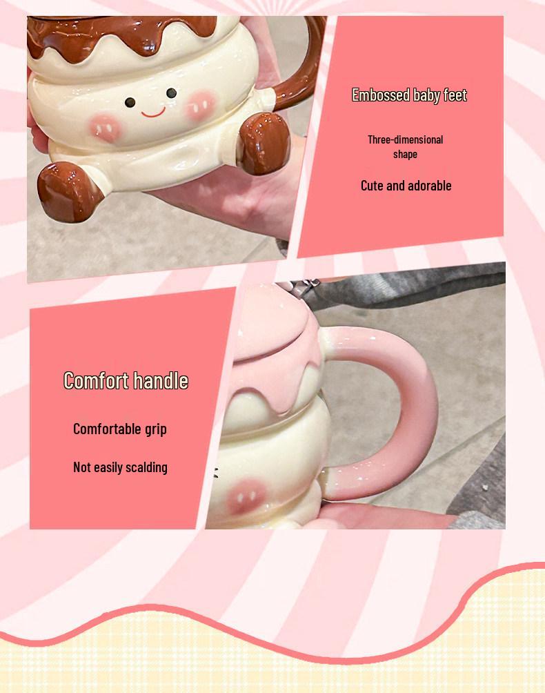 Ceramic Baby Foot Birthday Mug with Lid, High-Quality Gift Box for Girls