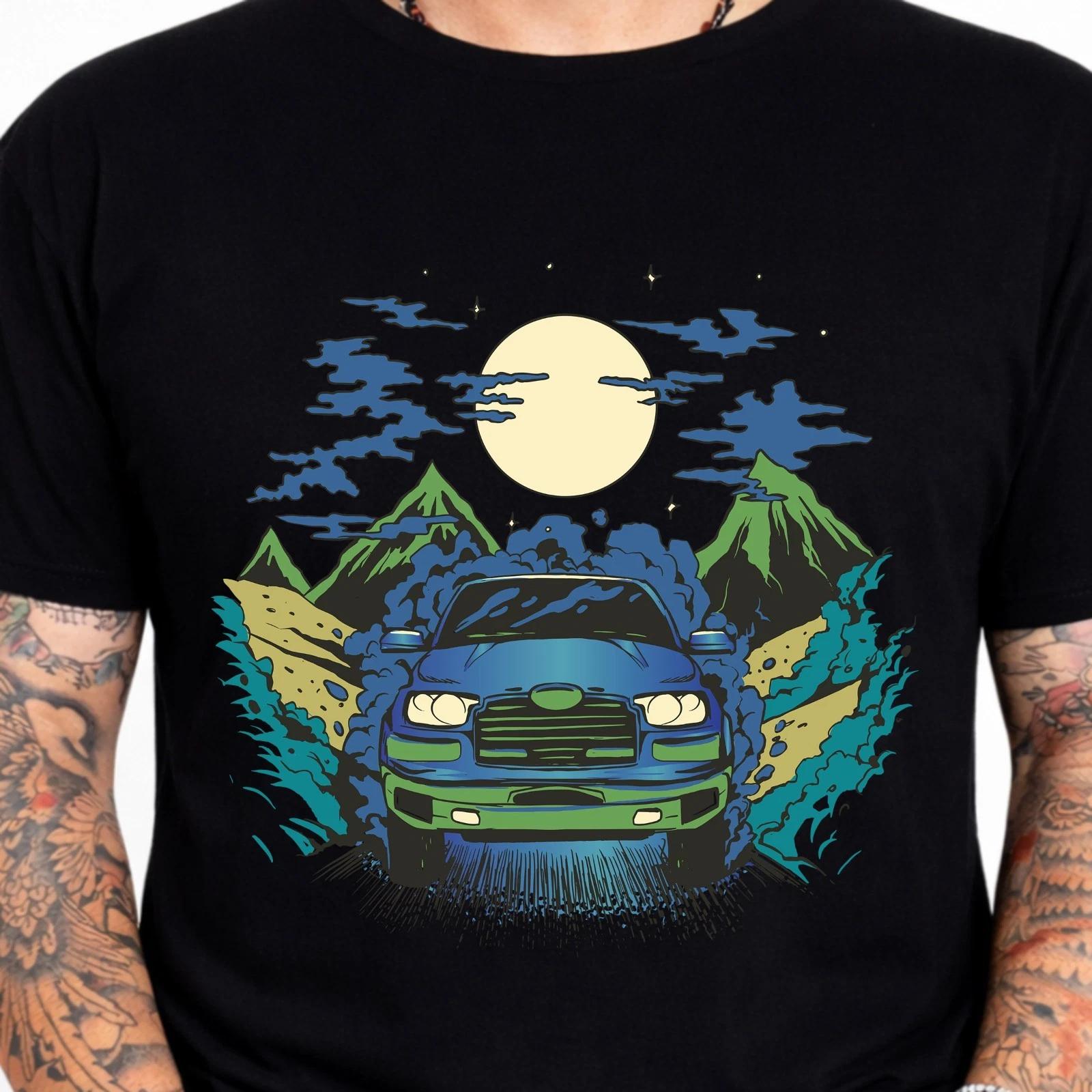 Off Road Truck Pickup Mountain Adventure Moonlight Outdoor Graphic T-Shirt. S