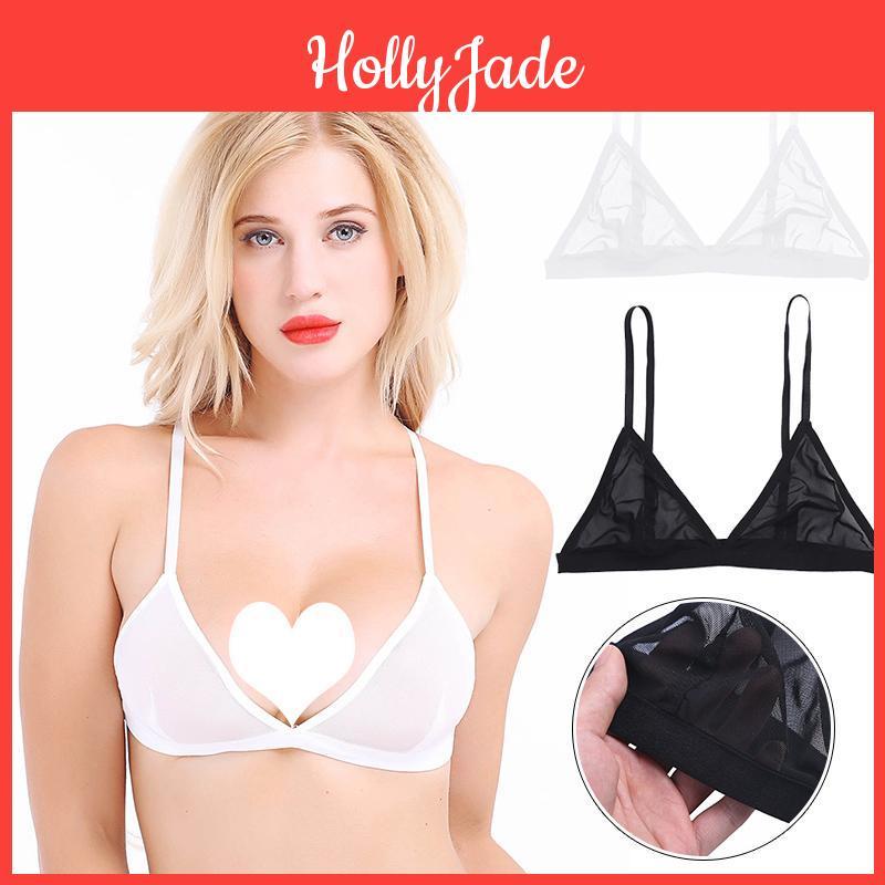 Bras Women See Sexy Through Tops Sheer Mesh Triangle Bralette Wirefree Unlined Bra Female Underwear Nightwear