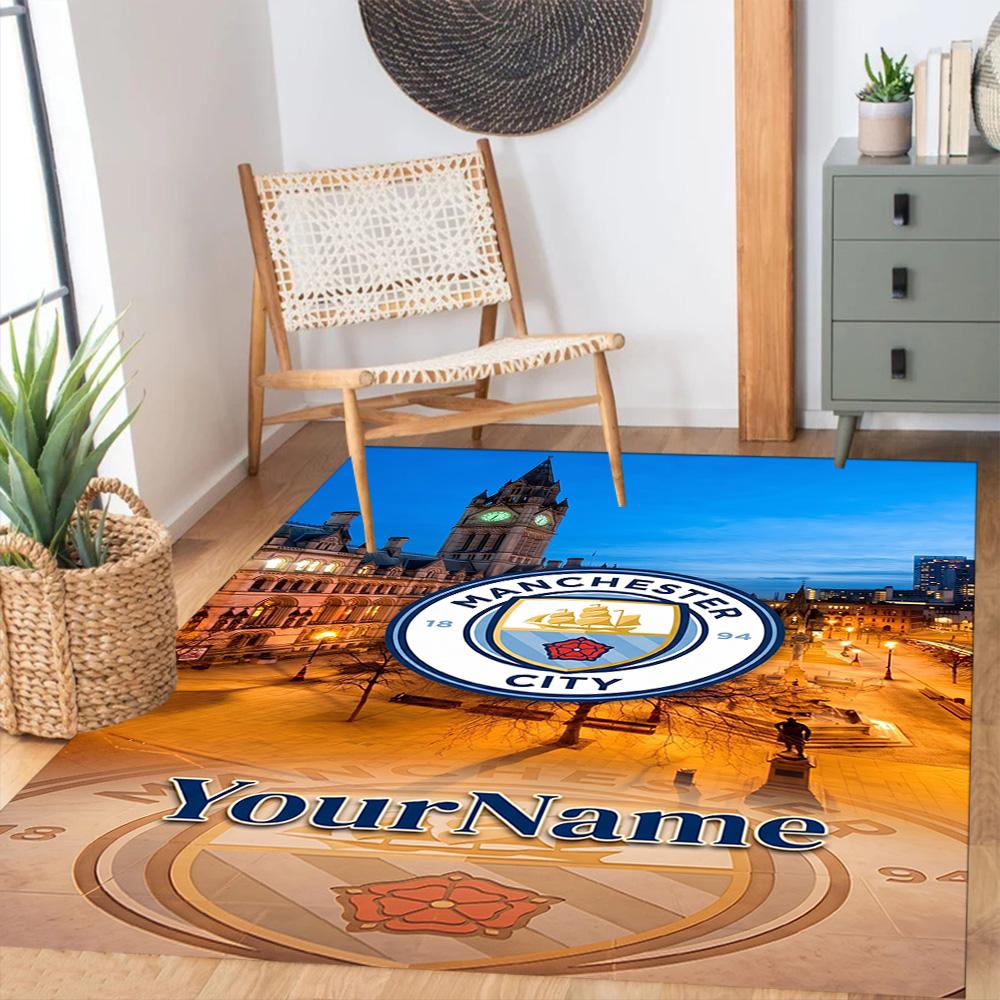 Manchester City Customize Your Name Floor Mat Design for Playrooms Study room Hallway Entryway Anti-slip Rug Anime Office Decor Wedding Party Gift