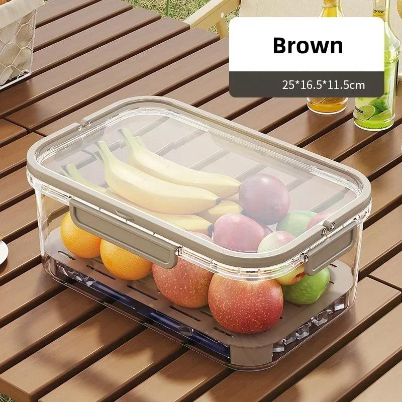 Portable Food Storage Container Large Capacity Airtight Freshness Box with Drain Plate for Outdoor Picnic Camping Use
