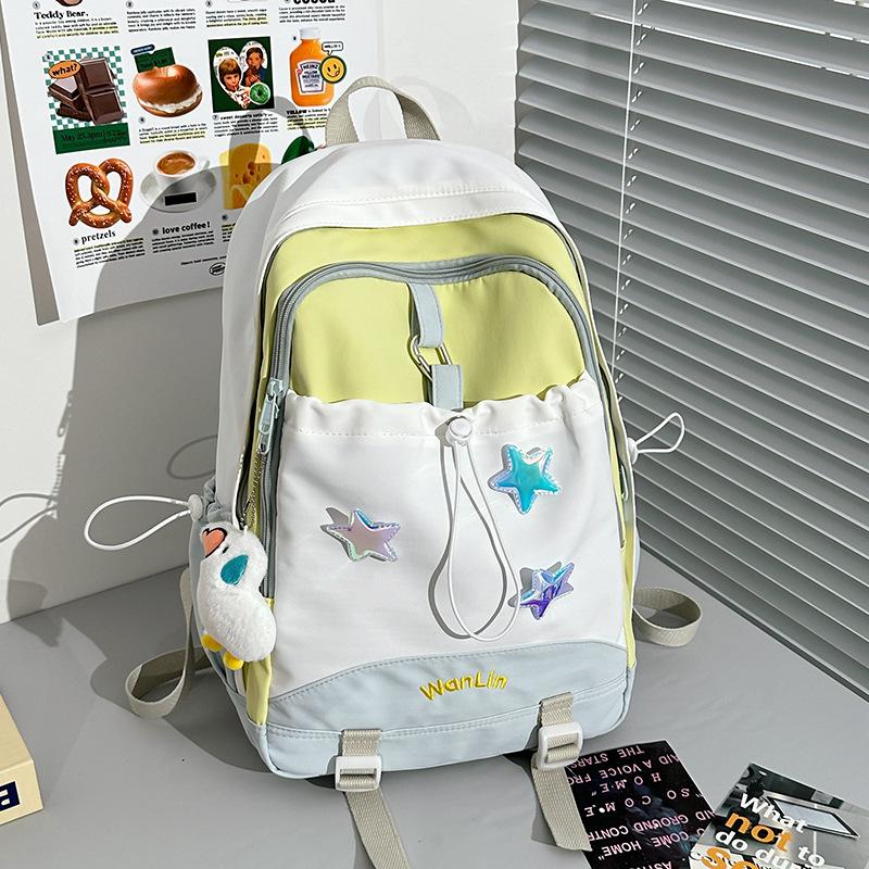 Macaron Cute Versatile Junior High School Schoolbag Female Contrasting Color Backpack High Value High School Backpack