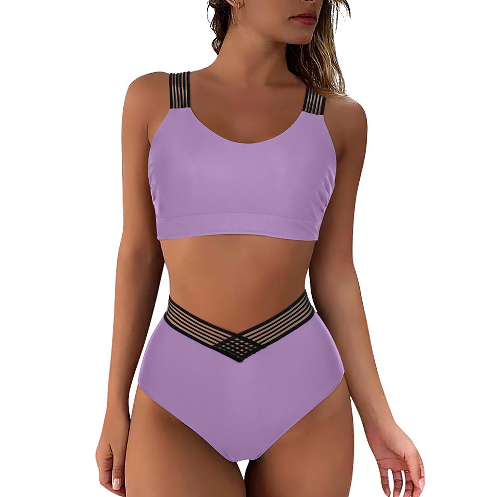 High Waist Bikini Set for Women 2025 Summer Two Pieces Solid Color Hollow Out Sexy Swimsuit Beach Bathing Suit Swimwear Women