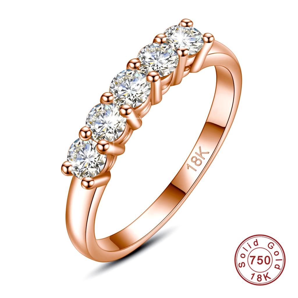 With Certficate Solid Gold Moissanite Ring For Women 5 Stone AU 750 Luxury Jewelry With Stamp Engagement Gift Trend