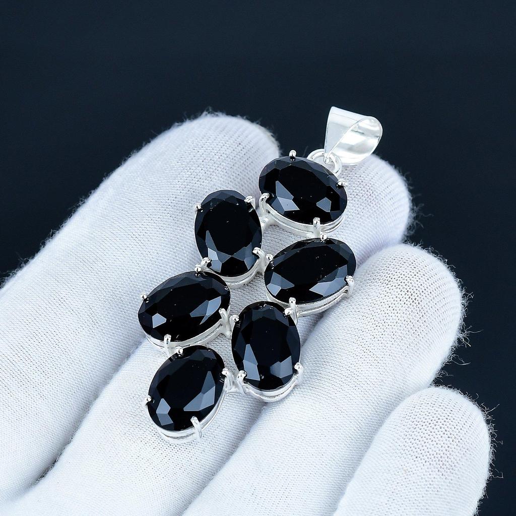 Black Spinel Gemstone Pendant 925 Sterling Silver- Handmade Design, Everyday Wear Jewelry, Unique Black Spinel Pendant Women Gift For Love
