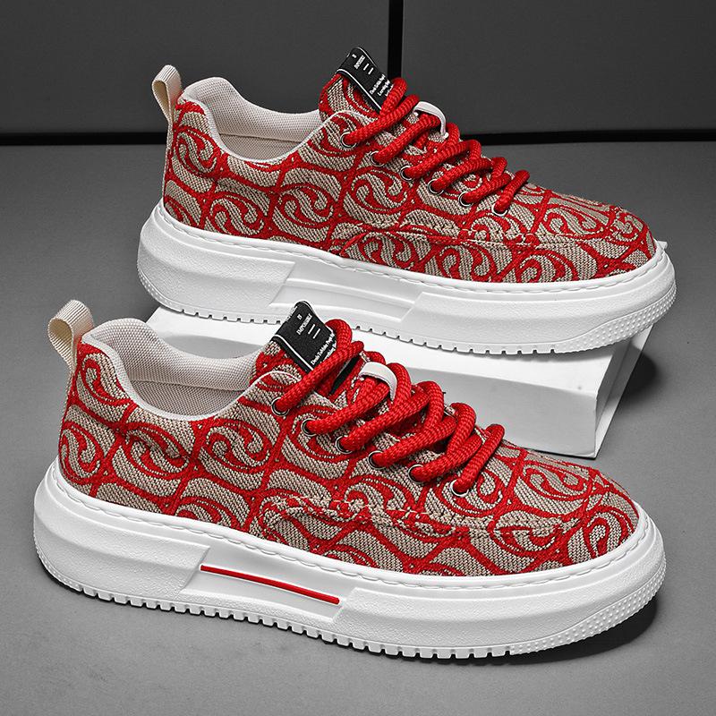 Men's shoes summer 2025 new breathable canvas shoes color matching versatile height increase sports and leisure low-top men's trendy shoes