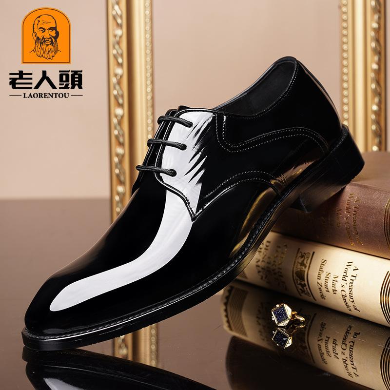 

Old man head leather shoes men s new British cowhide comfortable commuting men s shoes groom wedding classic business 9802 37 чёрный