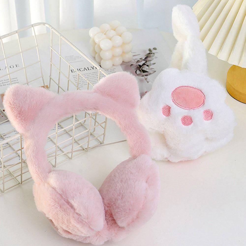Fashion Plush Ear Warmer Anti-Freeze Thickening Ear Cover Collapsible Winter Warm Cat Claw Earmuffs for Women Girls