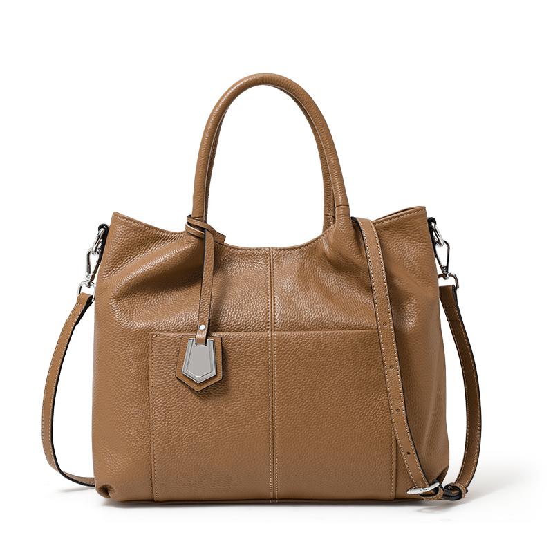 

Женская сумка из коровьей кожи первого слоя 2025 Новая кожаная сумка-тоут через плечо с одной ручкой большой вместимости 31-12-24CM хаки